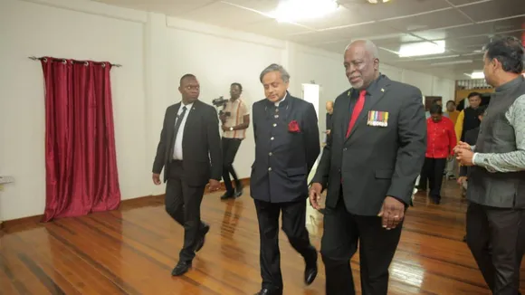 Prime Minister of Guyana, Brig (Retd.) Mark Phillips, hosts the Indian multi-party parliamentary delegation on the eve of Guyana�s 59th Independence Day, in Berbice. Discussions focused on bilateral cooperation and India's stand against terrorism
