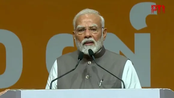 Prime Minister Narendra Modi addresses during an event organised to celebrate 20 years of Gujarat Urban Growth Story, in Gandhinagar, Gujarat.