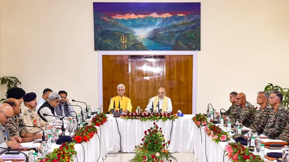 Union Home Minister Amit Shah with J&K LG Manoj Sinha chairs high-level meeting to review preparations for the upcoming Amarnath Yatra in Jammu on Thursday, May 29, 2025.