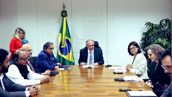 All party delegation led by Shashi Tharoor meets with Brazil's Vice President, H.E. Geraldo Alckmin.