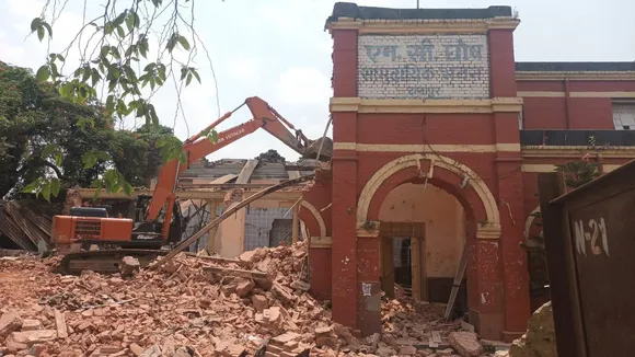 A century-old historic railway institute building being demolished in Danapur Station area in Patna district, June 5, 2025.