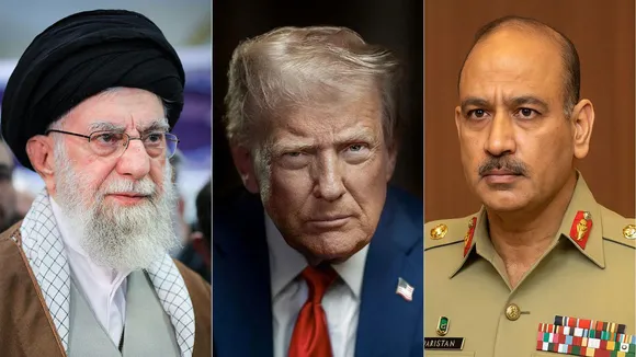Iranian supreme leader Ali Khamenei, US president Donald Trump and Pakistan COAS Asim Munir