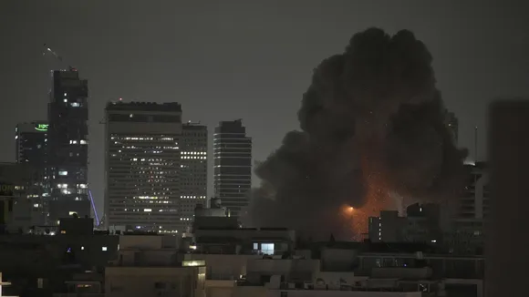 An explosion is seen following Iranian missile attack in Tel Aviv on Monday, June 16, 2025. (Photo: AP)