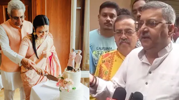 Kalyan Banerjee (right) drags Mahua Moitra’s marriage with Pinaki Mishra