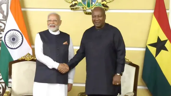 Prime Minister Narendra Modi with President of Ghana John Dramani Mahama, in Accra, Ghana, on Wednesday, July 2, 2025.