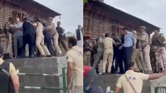 Videograb of scuffle between Omar Abdullah and security forces shared by the chief minister himself on Monday, July 14, 2025.