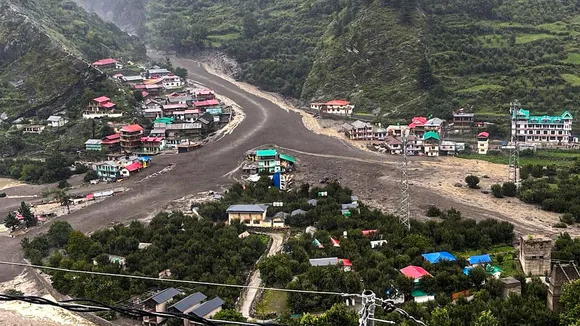 The after view of an inhabitated area damaged in a flash flood triggered by a cloudburst at Dharali, in Uttarkashi district, Uttarakhand, Tuesday, Aug. 5, 2025.