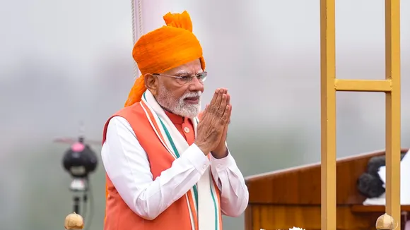Prime Minister Narendra Modi during the 79th Independence Day celebration at the Red Fort, in New Delhi, Friday, Aug. 15, 2025.