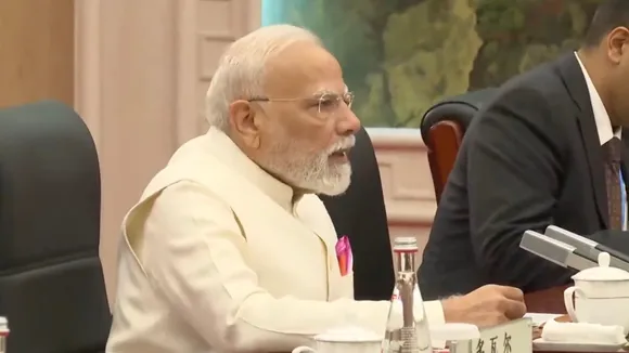 Narendra Modi addresses during bilateral meeting with Xi Jinping on Sunday, August 31, 2025.