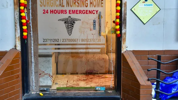 The site where a 24-year-old man chased and fatally stabbed his former girlfriend in public, on a road in the Kalachowkie area in Mumbai, Friday, Oct. 24, 2025.