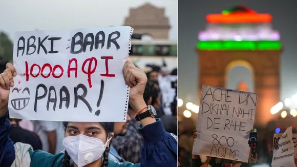 Demonstrators hold placards during a protest over the deteriorating air quality in the national capital region, in New Delhi, Sunday, Nov. 9, 2025.
