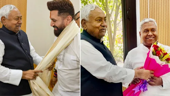 LJP (Ram Vilas) chief Chirag Paswan and HAM (S) National President Santosh Suman call upon chief minister Nitish Kumar on Saturday, Nov 15, 2025.