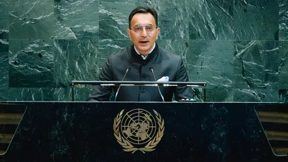 Jitin Prasada addresses the high-level meeting of WSIS+20 in the United Nations General Assembly on Tuesday, Deceber 16, 2025.