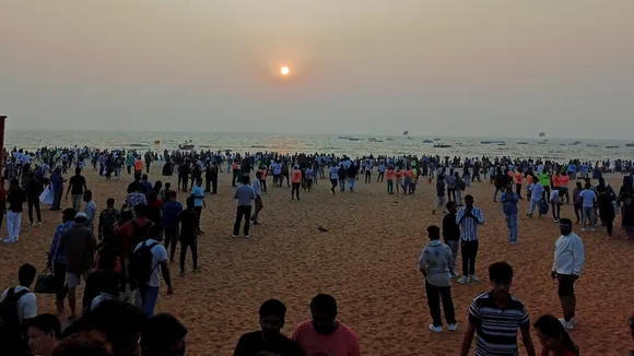 People visit a beach on New Year’s eve in Panaji, Goa, on Wednesday, December 31, 2025.