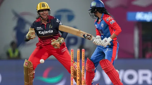 Delhi Capitals' Jemimah Rodrigues gets bowled during the Women's Premier League (WPL) T20 cricket match between Royal Challengers Bengaluru and Delhi Capitals, at the DY Patil Stadium, in Navi Mumbai, Saturday, Jan. 17, 2026.