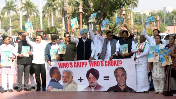 Hardeep Singh Puri Epstein Files Congress MPs Protest