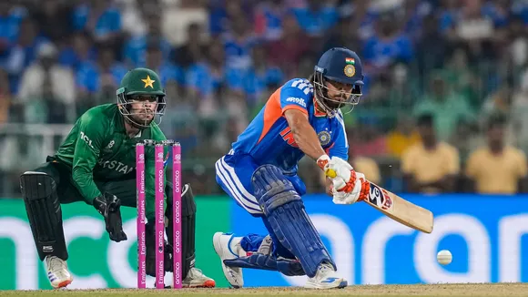 Ishan Kishan plays a shot during an ICC Men's T20 World Cup 2026 cricket match between India and Pakistan, at R Premadasa Stadium, in Colombo, Sri Lanka, Sunday, Feb. 15, 2026.