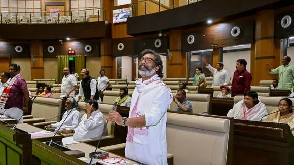 Jharkhand Chief Minister Hemant Soren speaks during a special session of the State Legislative Assembly, held for the floor test of the JMM-led government, at Jharkhand Vidhan Sabha, in Ranchi.