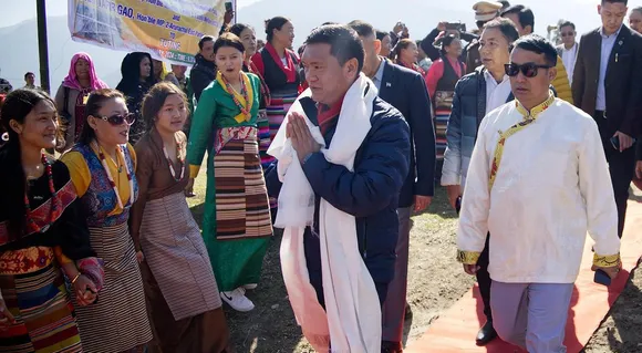 CM Pema Khandu Addressing a public meeting at Tuting