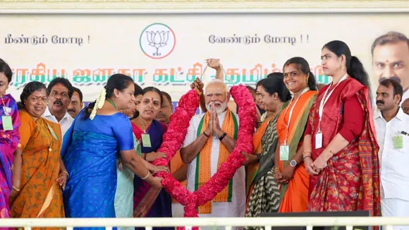 PM Narendra Modi addresses a public meeting in Kanniyakumari.