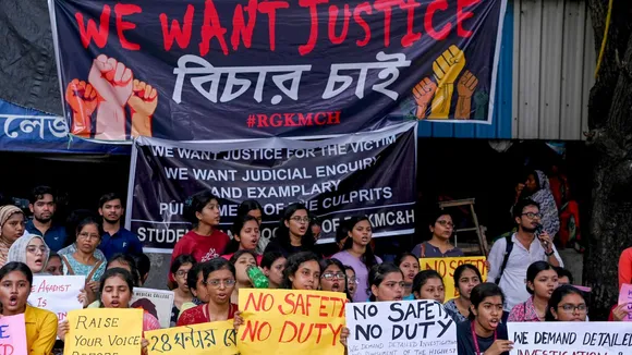 Doctors and nursing staff protest against the recent the rape and murder of a woman doctor inside the RG Kar Medical College and Hospital, in Kolkata, Sunday, Aug. 11, 2024.