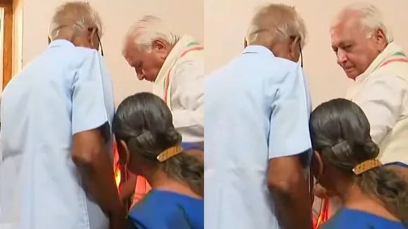 A shawl worn by Kerala Governor Arif Mohammed Khan caught fire while lighting a lamp at an event on Tuesday 