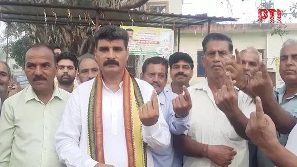 Independent candidate from Udhampur East Assembly constituency, Pawan Khajuria, after casting his vote on Tuesday, Oct 1, 2024.