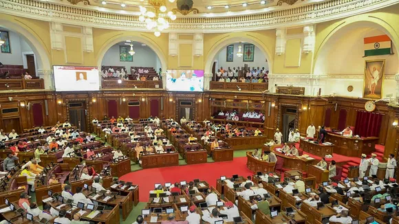 Members attend the Monsoon session of the UP Assembly, at Vidhan Bhawan, in Lucknow