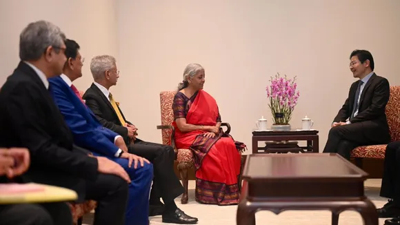 FM Nirmala Sitharaman, Foreign Minister S Jaishankar, Commerce Minister Piyush Goyal and Railways, Electronics and Information Technology Minister Ashwini Vaishnaw met Singapore Prime Minister Lawrence Wong