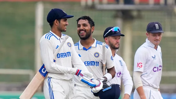 India's batters Shubman Gill and Dhruv Jurel after India won the fourth Test cricket match against England, in Ranchi