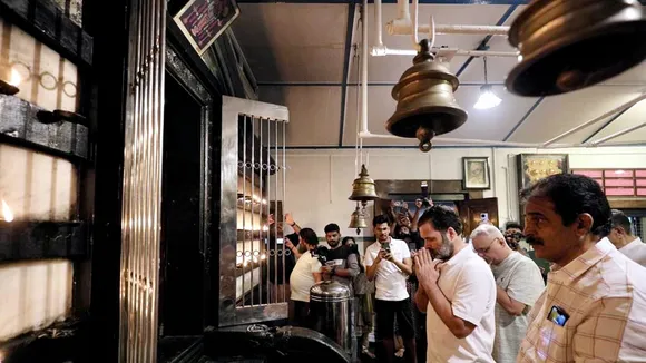 Congress leader Rahul Gandhi offers prayers at Sri Viswambhara Temple, in Kottakkal