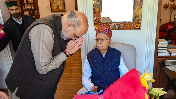 Union Home Minister Amit Shah with senior BJP leader Lal Krishna Advani during a meeting, in New Delhi