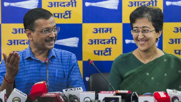 Former Delhi CM and AAP convenor Arvind Kejriwal and Chief Minister Atishi address a press conference, in New Delhi, Monday, Oct. 7, 2024