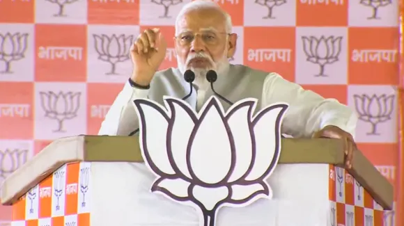 Prime Minister Narendra Modi addresses during an election rally for Lok Sabha polls, in Nanded, Saturday, April 20, 2024.