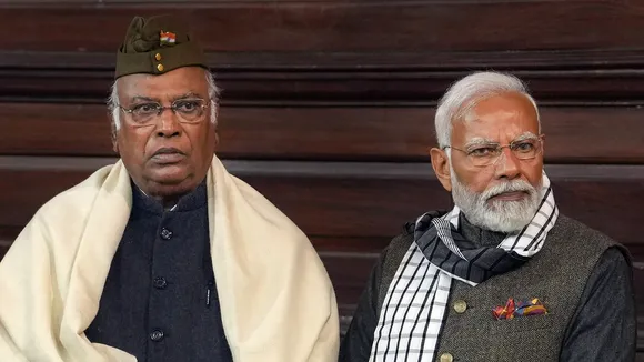 Prime Minister Narendra Modi and Congress President Mallikarjun Kharge after paying tribute to Netaji Subhas Chandra Bose on his birth anniversary, in New Delhi