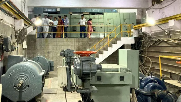 Delhi Minister and AAP leader Atishi with others during an inspection at a Delhi Jal Board (DJB) plant amid heatwave, in New Delhi
