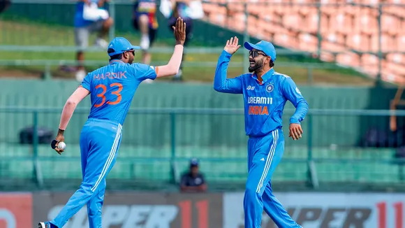 Indian players Virat Kohli and Hardik Pandya during the Asia Cup match between India and Nepal, at the Pallekele International Cricket Stadium in Sri Lanka