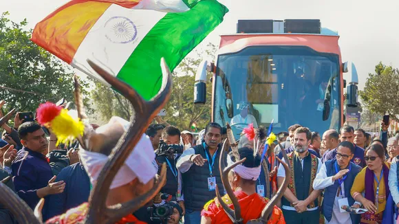 Rahul Gandhi during the 'Bharat Jodo Nyay Yatra', at Sekmai village in Imphal West district, Manipur, Monday, Jan. 15, 2024.