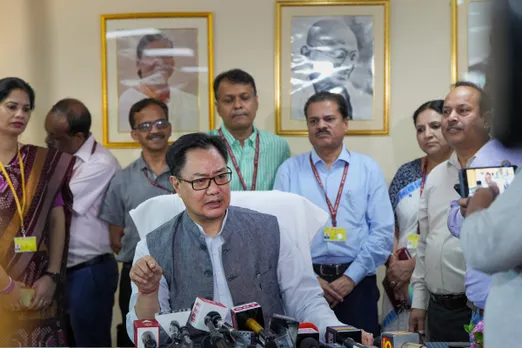 Former union law minister Kiren Rijiju takes charge as Union Minister of State for Earth Sciences, in New Delhi