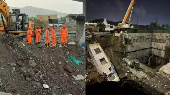 An excavator machine operator was trapped after the soil and wall structure collapsed at a water supply project site in Maharashtra's Palghar district