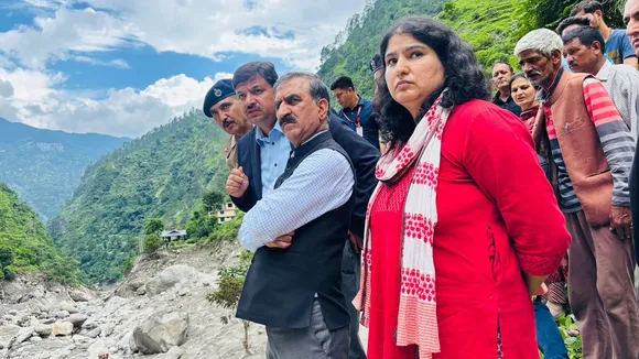 Himachal Pradesh Chief Minister Sukhvinder Singh Sukhu visits the cloudburst-hit Samej village, in Rampur area of Shimla district, Friday, Aug. 2, 2024.