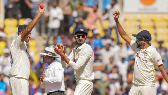 Indian bowler Ravichandran Ashwin celebrates after taking his fifth wicket during the 3rd day of the 1st test cricket match between India and Australia at Vidarbha Cricket Association Stadium in Nagpur on Saturday