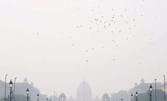 A thick blanket of smog covers Raisina hill, in New Delhi