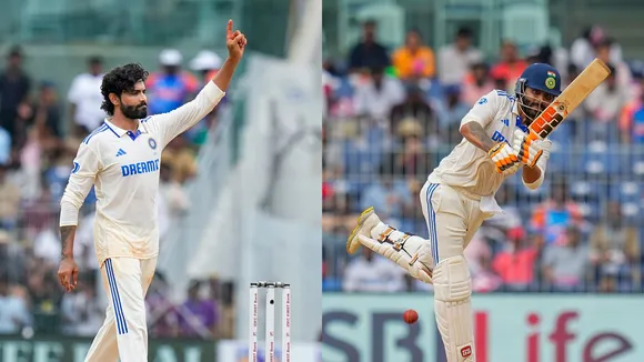 Ravindra Jadeja in action against Bangladesh, in Chennai