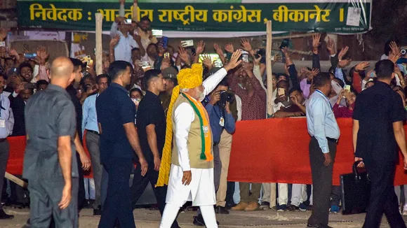 Prime Minister Narendra Modi during a road show ahead of Rajasthan Assembly elections 2023, in Bikaner, Monday, Nov. 20, 2023.