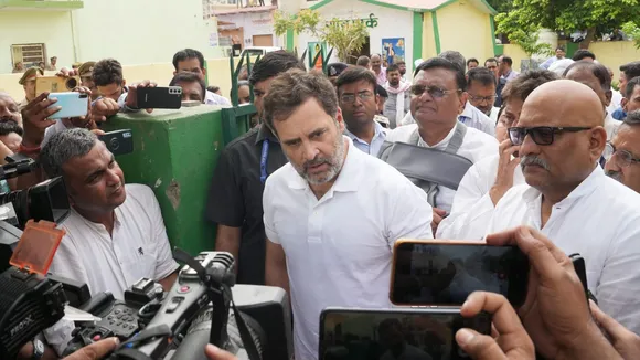 Congress leader Rahul Gandhi arrives to meet families of the victims of Hathras stampede incident, at Green Park in Hathras, Friday, July 5, 2024.