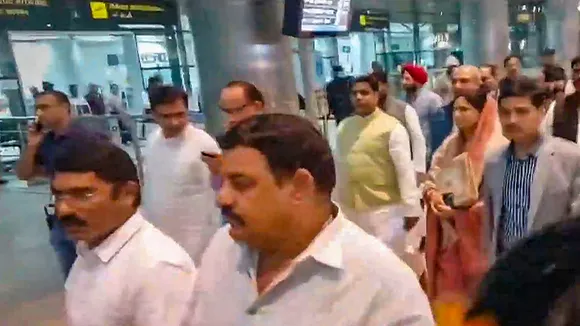 Bihar Congress MLAs reach Hyderabad airport, Sunday, Feb. 4, 2024.