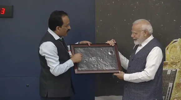 ISRO chairman S Somnath presenting Moon's image captured by Lander Vikram to the Prime Minister Narendra Modi