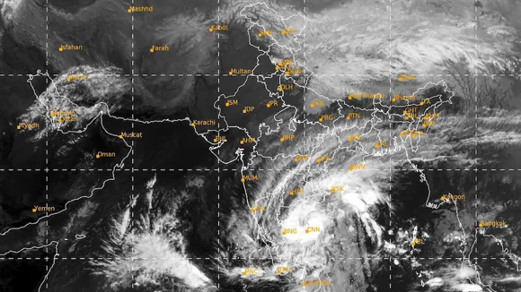 Satellite image taken between 06:00 pm and 06:26 pm IST shows the location of Cyclone Michaung in the Bay of Bengal, on Monday, Dec. 4, 2023. 
