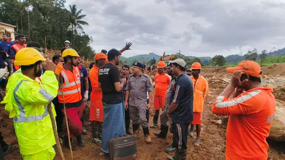 Director General of National Disaster Response Force Piyush Anand along with officials and soldiers inspects rescue operations in the landslide affected areas of Wayanad.